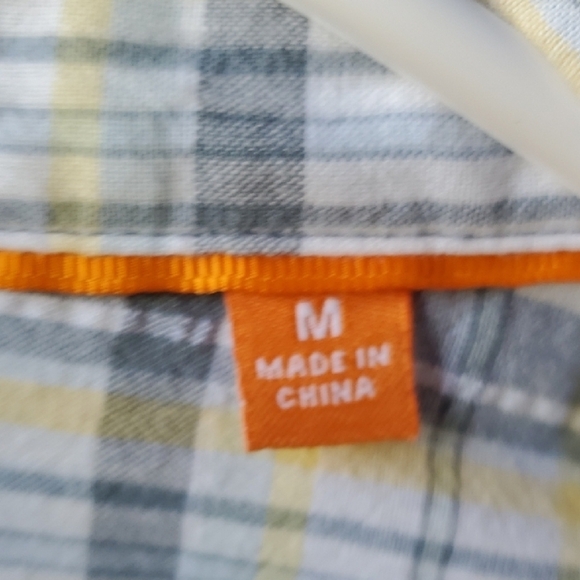 Men's Orvis Linen Blend  Blue Plaid Short Sleeve Shirt P2p 23.25 Length 30 - Picture 6 of 9